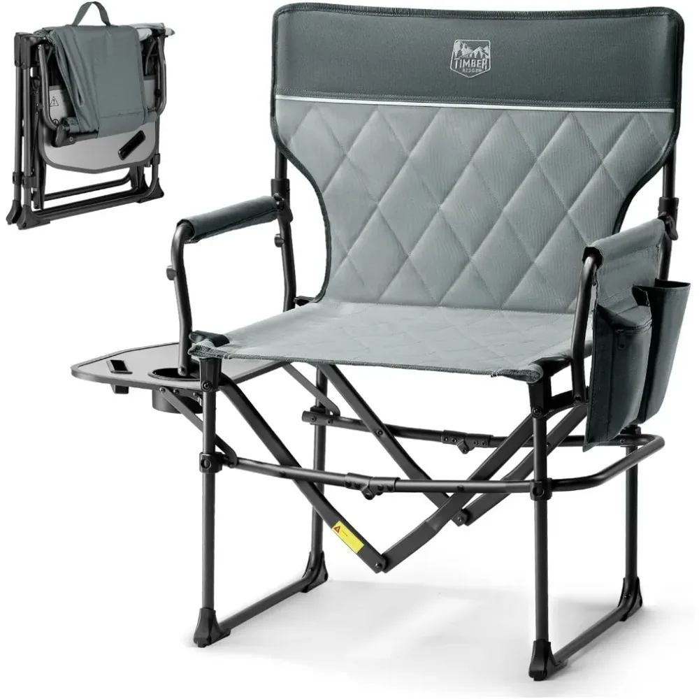 

Heavy Duty Camping Chair with Compact Size, Portable Directors Chair with Side Table and Pocket for Camping, Lawn