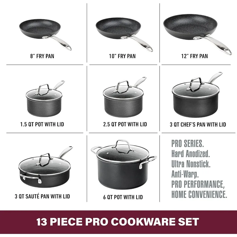 13 Pc Pots and Pans Set Non Stick Cookware Set, Kitchen Cookware Sets, Pot and Pan Set, Pot Set, Hard Anodized Non Stick Pots