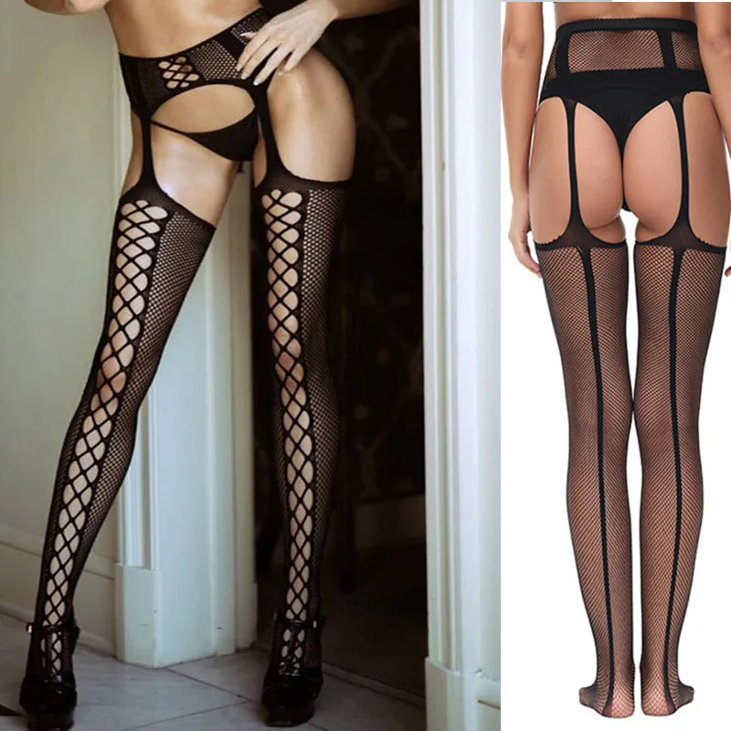 Neue sexy Netz strümpfe Strümpfe Frauen sexy Dessous Mesh Strumpf bänder Knies trümpfe erotische Strumpfhosen offener Schritt Strumpfhosen mit Gürtel