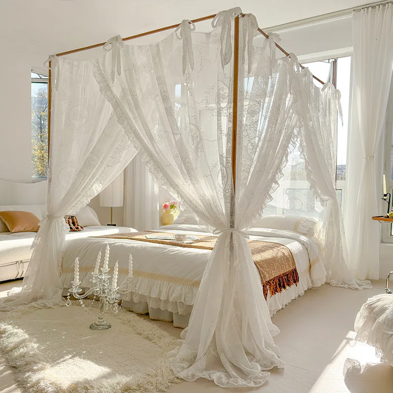 Summer French Mosquito Net Jacquard Home Lace Bed Valance (without bracket) Court Style Triple Door Encrypted Thick Bed Curtain