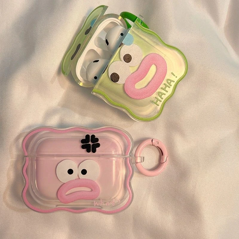 Ins Korean Cute Cartoon Couples Headphone Cover For Airpods 1 2 3 Earphone Coque Soft Wave Case For Apple Airpod Pro 2nd Keyring