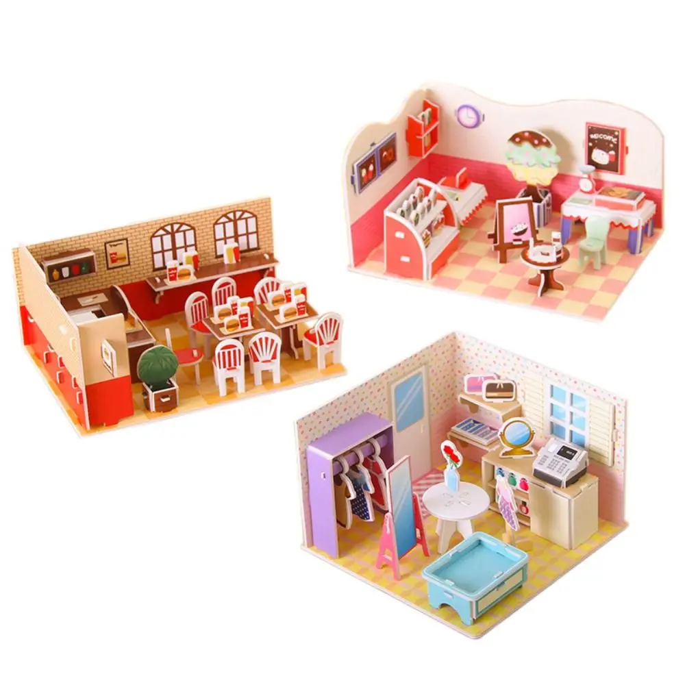 Cartoon Cardboard 3D Room Model Puzzle Toys House Model Toys 3D Room Cardboard Handmade 3D Room Model Craft Toys Birthday Gift