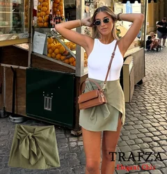 TRAFZA Casual Knotted Shorts Skirt Women's Lace-up Zipper Shorts Skirt New 2024 Summer Fashion Vacation Commuter Shorts Skirt