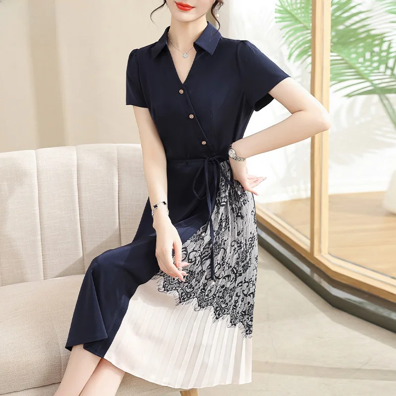 

Летнее шифоновое платье для молодых мам и женщин среднего возраста, модное, с V-образным вырезом, А-силуэт, миди, в корейском стиле, мягкое, для дождливой погоды