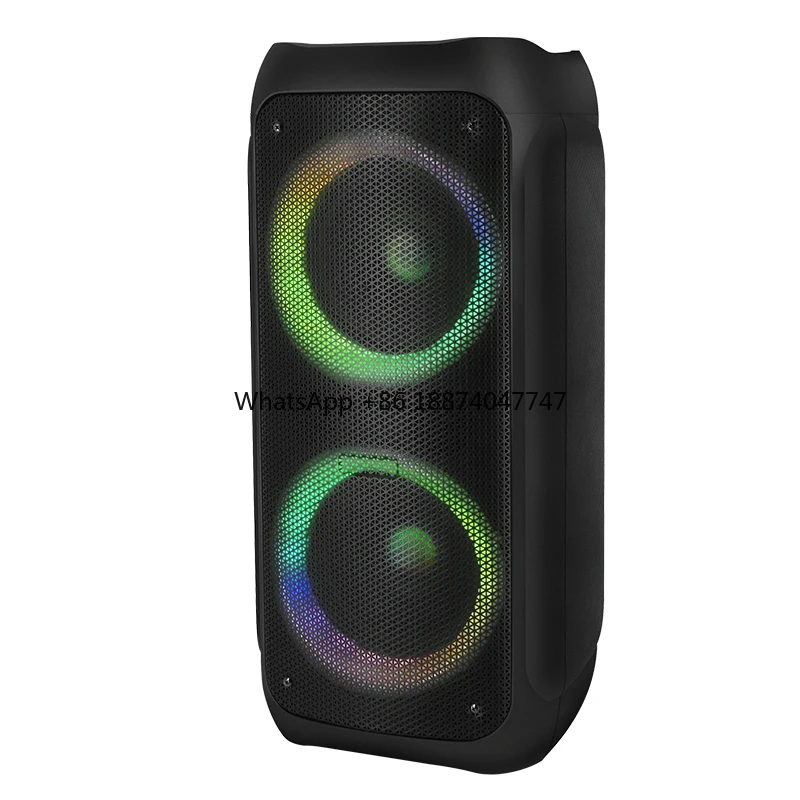 

New hot Dual 8 Inch led colorful light Speaker with blue tooth wireless portable trolley for outdoor home