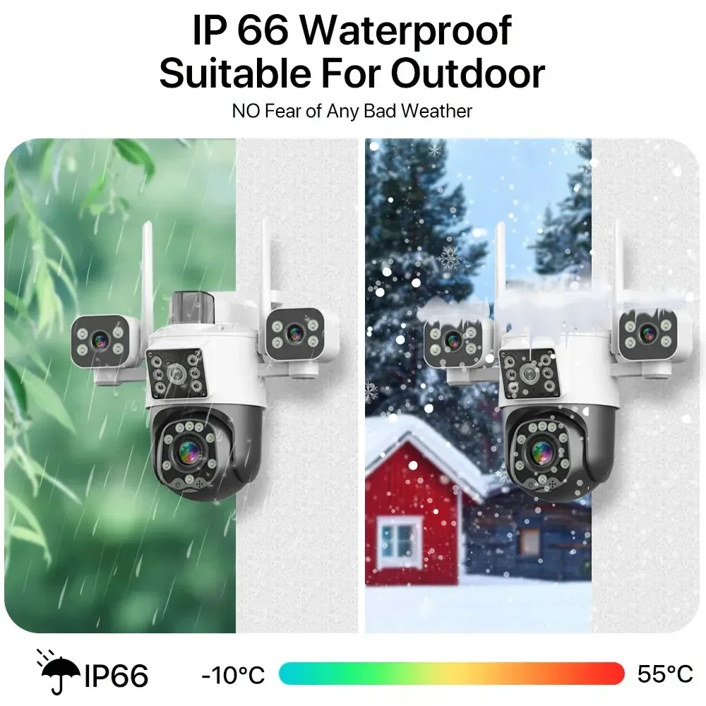 Telecamera IP WIFI HD da 15 MP Tre schermi Tre lenti Tracciamento automatico IP66 Video CCTV impermeabile Sicurezza Visione notturna a colori Cam iCsee