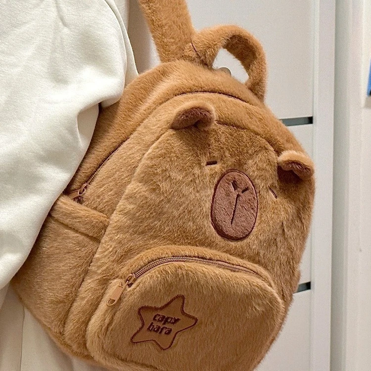 Capibara mochila bonito capivara bolsa de pelúcia moda plushie mochila kawaii animal mini push carteira feminina sacos presente