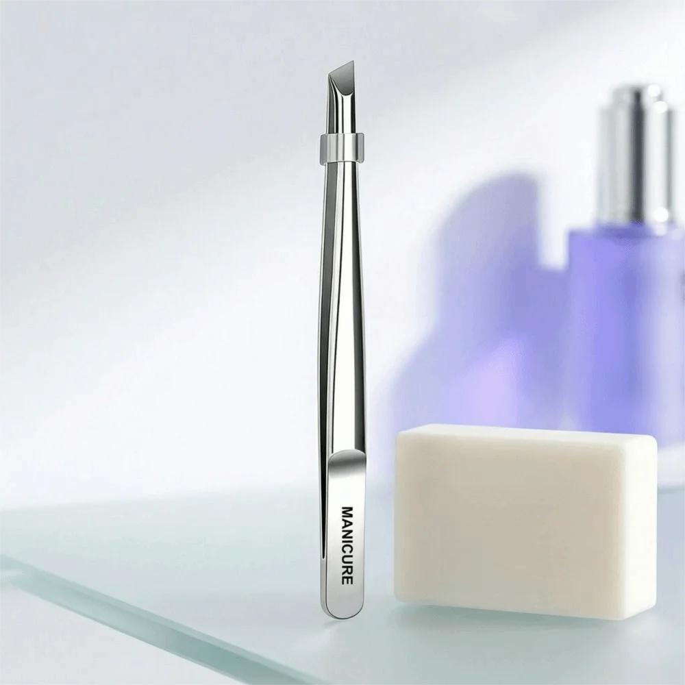 High Quality Stainless Steel Tweezers Non Slip Oblique Pointed Tip Multi Functional Slant Tweezers Eyebrow Grooming