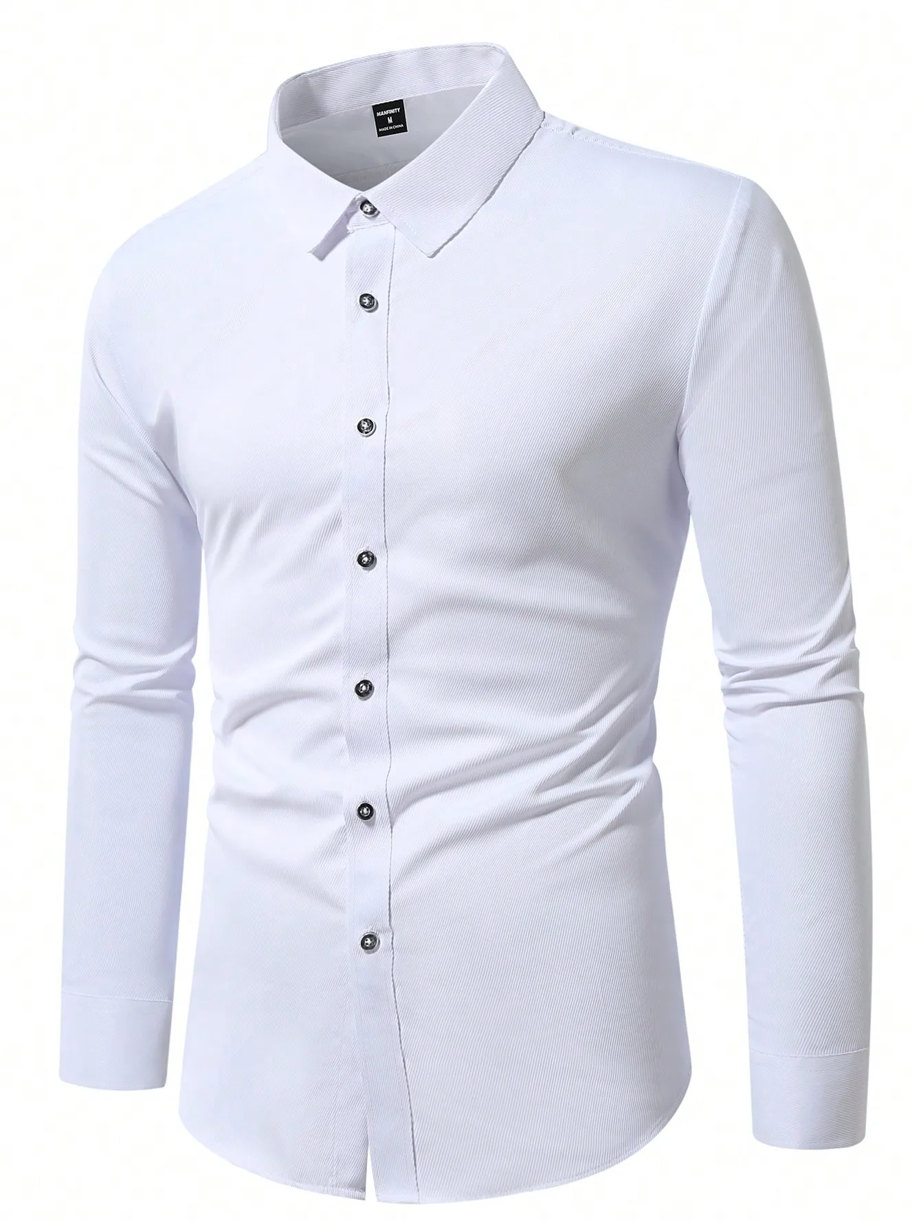 

Men's Solid White Slim Fit Long Sleeve Dress Shirt for Casual or Office Wear