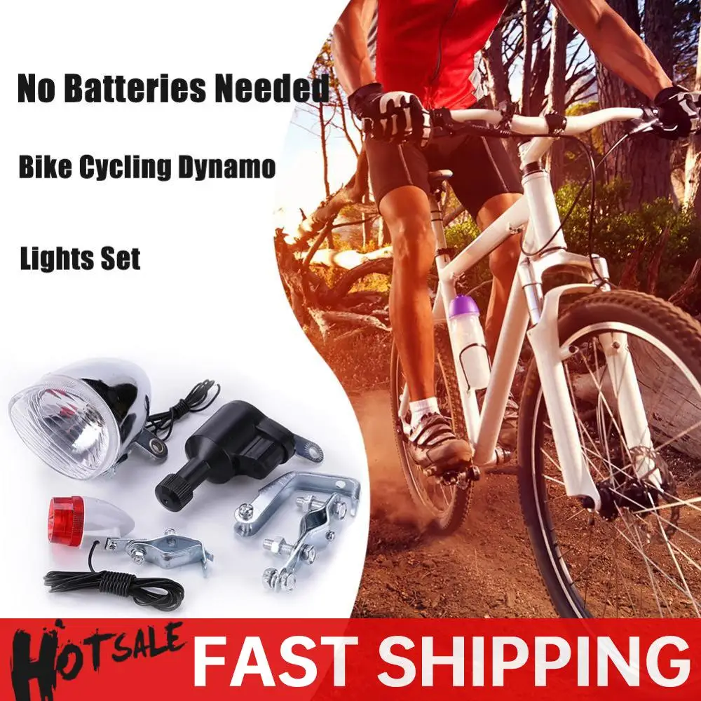 Bike Cycling Dynamo Lights Set Safety No Batteries Needed Headlight Rear