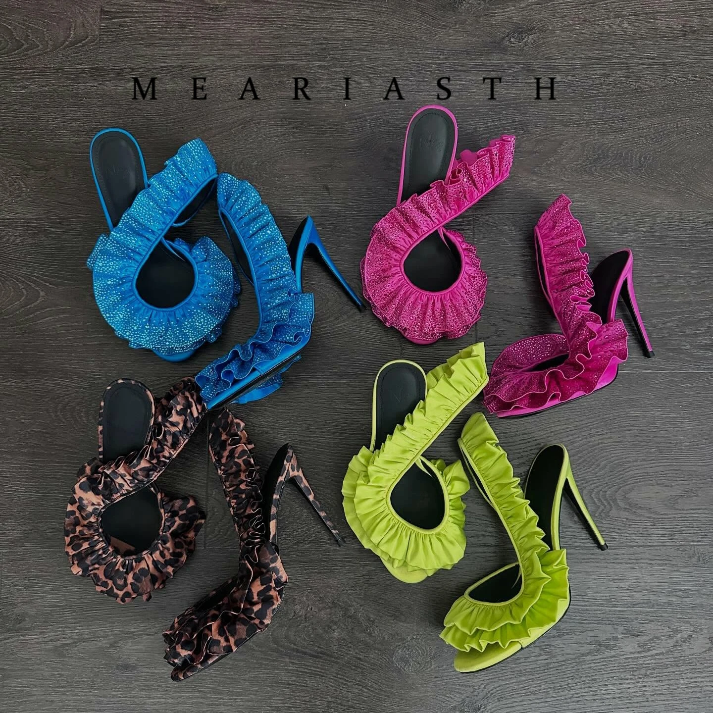 

Stiletto High Heel Rose Flower Sandals for Women Sexy Peep Toe Silk Shallow Shoes Back Strap Slingback Sandals Big Size 45-46