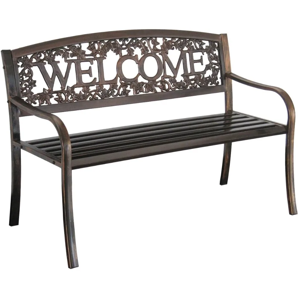 Patio Benches, TX94101 Metal Welcome Outdoor Bench,  Welcome Patio Benches