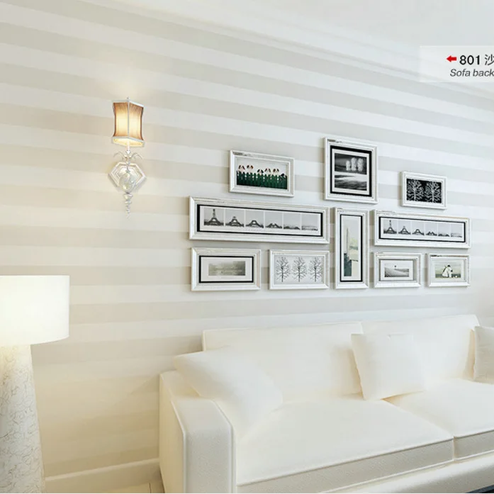 

Modern simple non-woven wallpaper vertical stripe rice white beige wallpaper living room bedroom hotel plain color