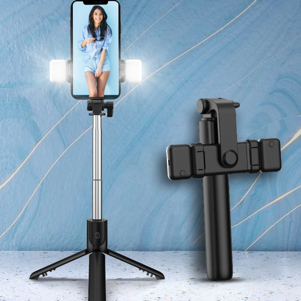 

1pc New Bluetooth Selfie Stick with Extendable Telescopic Pole LED Fill Light Phone Holder Mini Handheld All-in-One Tripod Stand