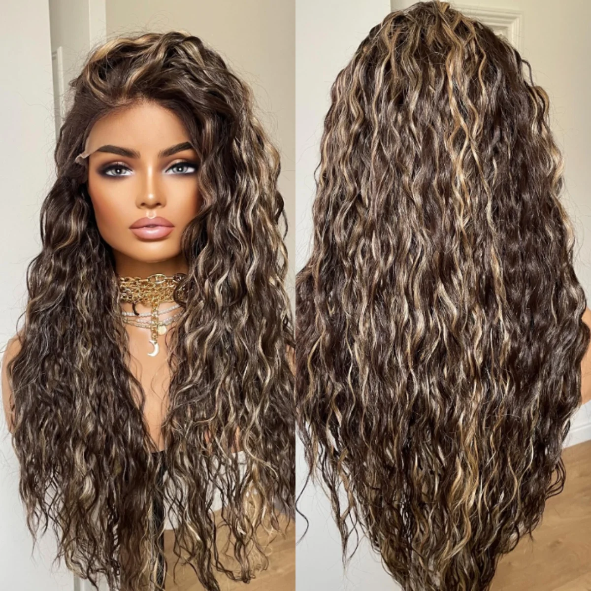 

Длинные вьющиеся парики со светлыми блондинками, предварительно выщипанными частями, бесклеевой синтетический парик, афро-кудрявый парик высокого качества, повседневные вечерние б/у