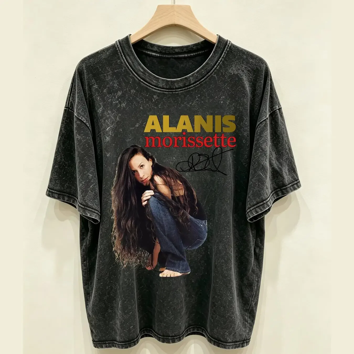 washed T Shirt Alanis Morissette Singer For Fan White S 2345XL BC3640 vintage Washed Slightly Top For Everyday Wear streetwear