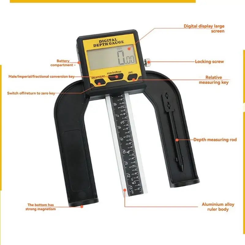 

A76K 0-80Mm Digital Depth Gauge For Woodworking Measuring Tool Digital Caliper Mini Digital Height Gauge Depth Guage