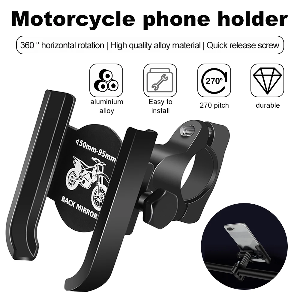 Aluminum Alloy Motorcycle Phone Holder GPS Bracket Mount Clip Support Moto Mirror Handlebar Phone Mount Bicycle Scooter Stand