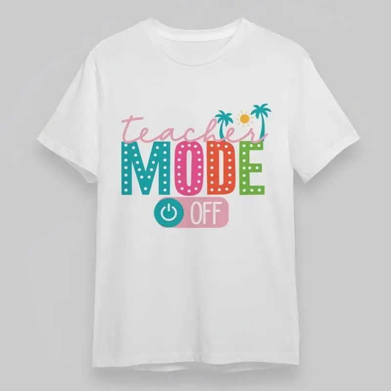 

Женская удобная классическая футболка учителя в режиме с пальмыми и солнцем