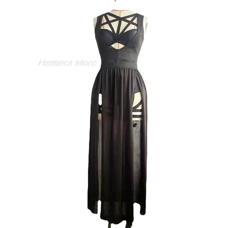 

☣2026 Clea Dessendre Cosplay Costume Wig Pale Muted Dress White Pinstripe Shirt Dark Suspender Skirt Set Women☣~!