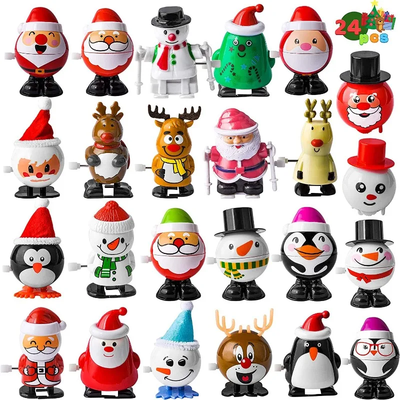 

8pcs Festive Wind-Up Figurines Jump & Walking Clockwork Playthings Party Favor Santa Claus Snowman Home Deco Ornament Party Gift