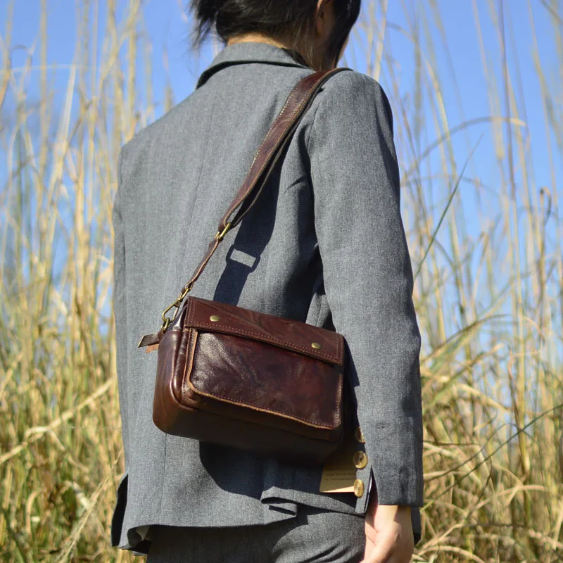

Genuine Leather Crossbody Bag Handmade Top Layer Cowhide Horizontal Casual Menger Bag oulder Bag for Women