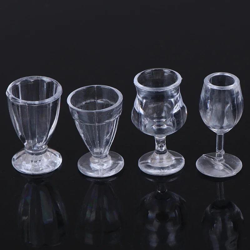 17Pcs/Set 1/12 Dollhouse Miniatures Simulation Tableware Mini Cup Ice Cream Bowl Plastic Model Transparent Goblet Accessories