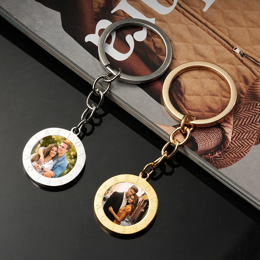

Personalized Photo Keychain - Custom Picture Keyring with "LOVE" Engraving, Unique Gift for Couples & Loved Ones