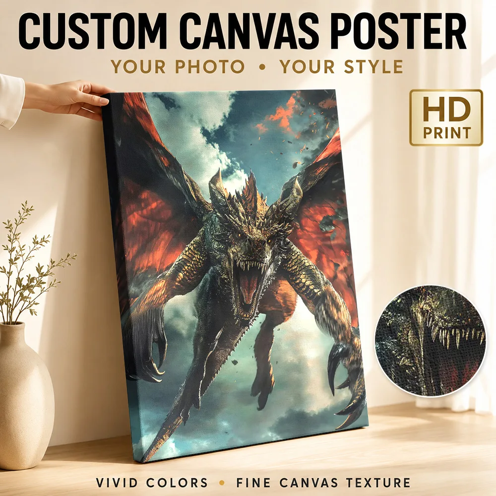 Wrath of the Dragon Canvas Poster Customized Photo Japanese Inspired Wall Paintings Decoration for Bedroom Gift for Collectors