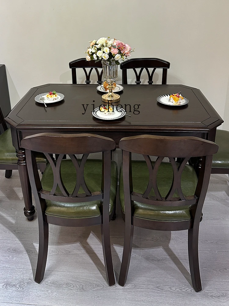 

American-style Solid Wood Dining Table and Chair Set Rectangular Dining Table for Home Use Simple Design