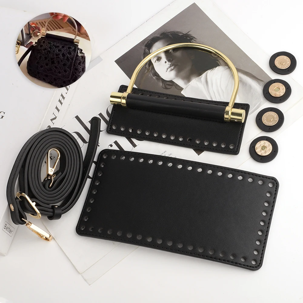 

7Pcs/Set DIY Knitting Crochet PU Leather Bag Bottom Handbag Shoulder Strap Women Handmade Patchwork Handle Bag Material