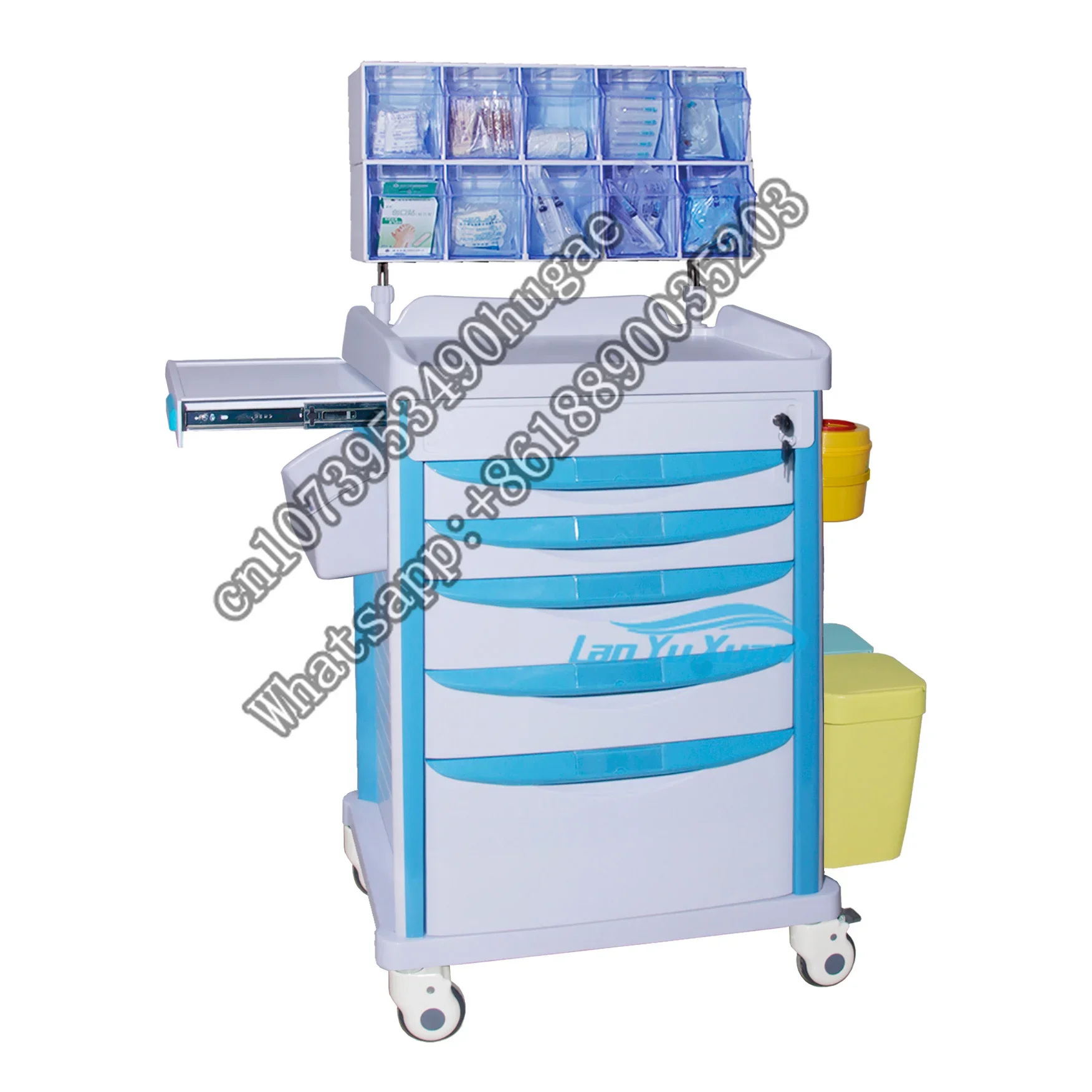 

HAT-62513B Hospital Emergency Trolley Multi-function Cart ABS Medication Trolley with Wheel