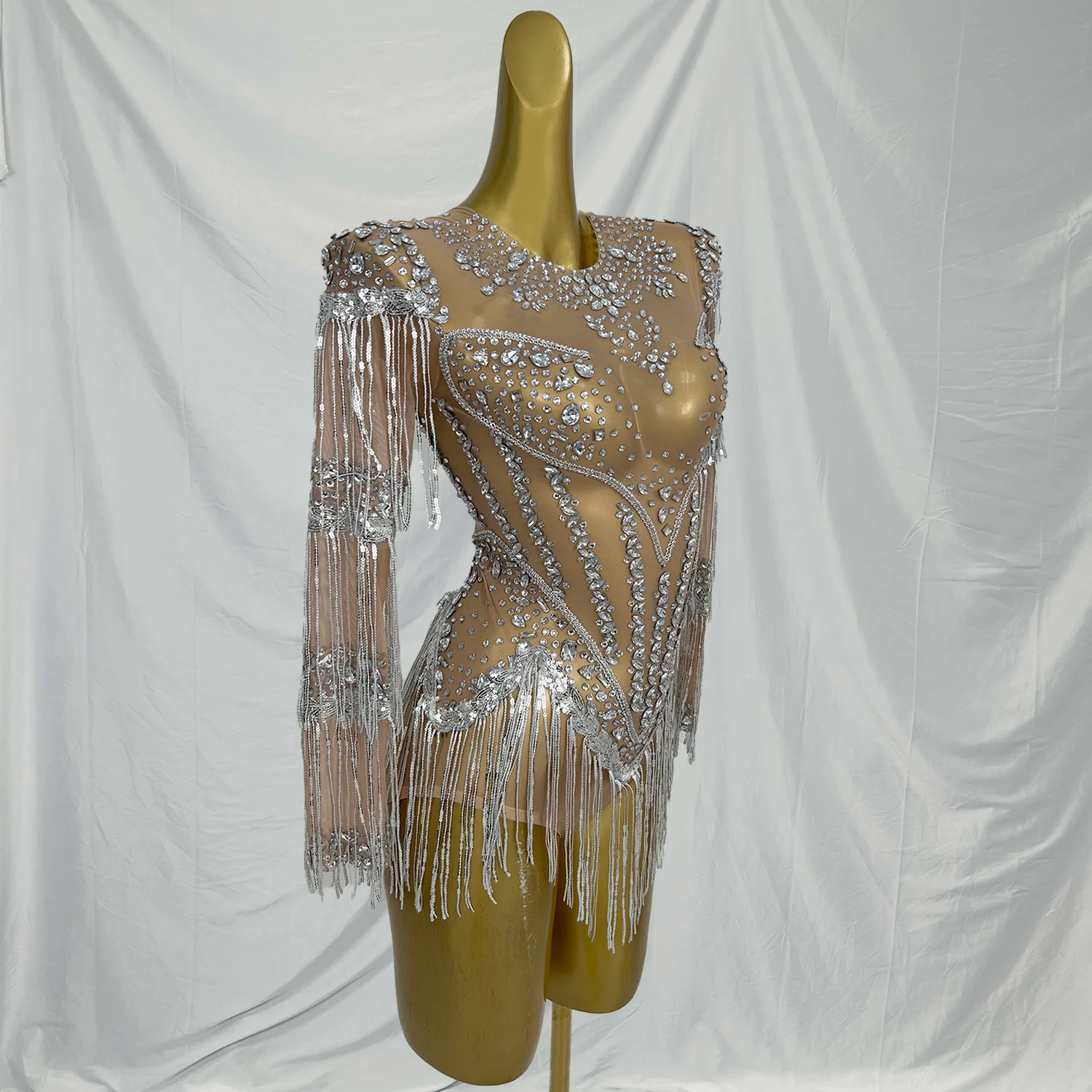 이싱 시퀸 태슬 다이아몬드 바디수트 폴댄스 레오타드 페스티벌 의상 여성 클럽 의상 쇼걸 공연 점프수트