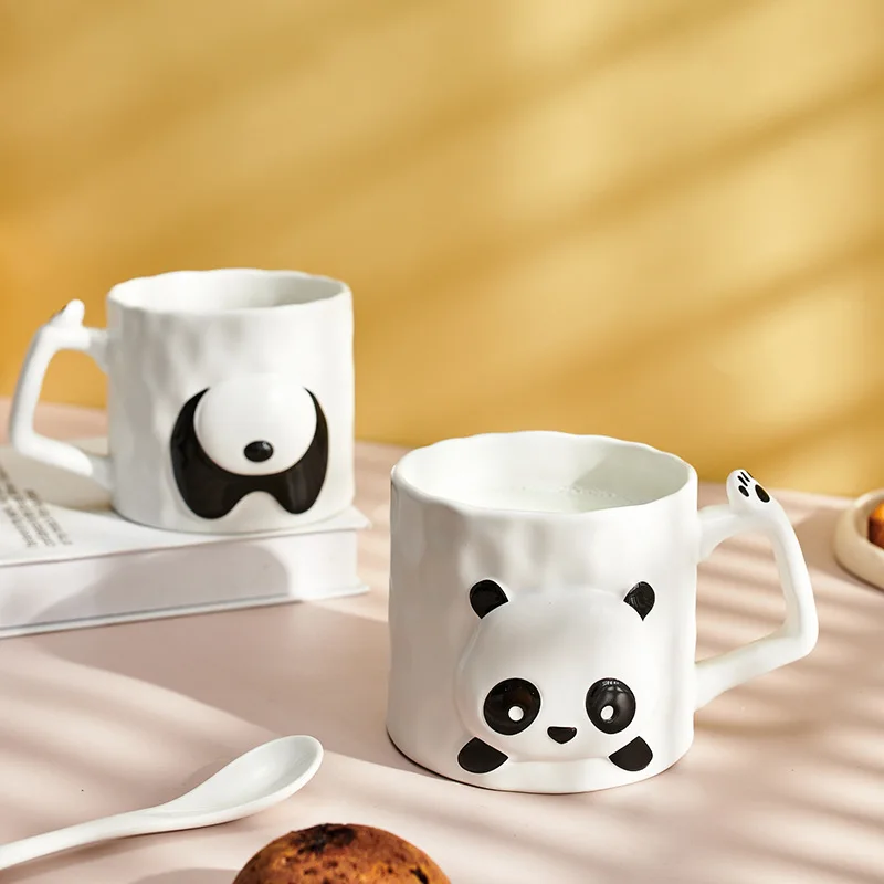 

Ceramic Coffee Mug Relief Texture Cute Cartoon Panda Mug Afternoon Tea Breakfast Milk Cup Thickened Porcelain Drinkware Kitchen