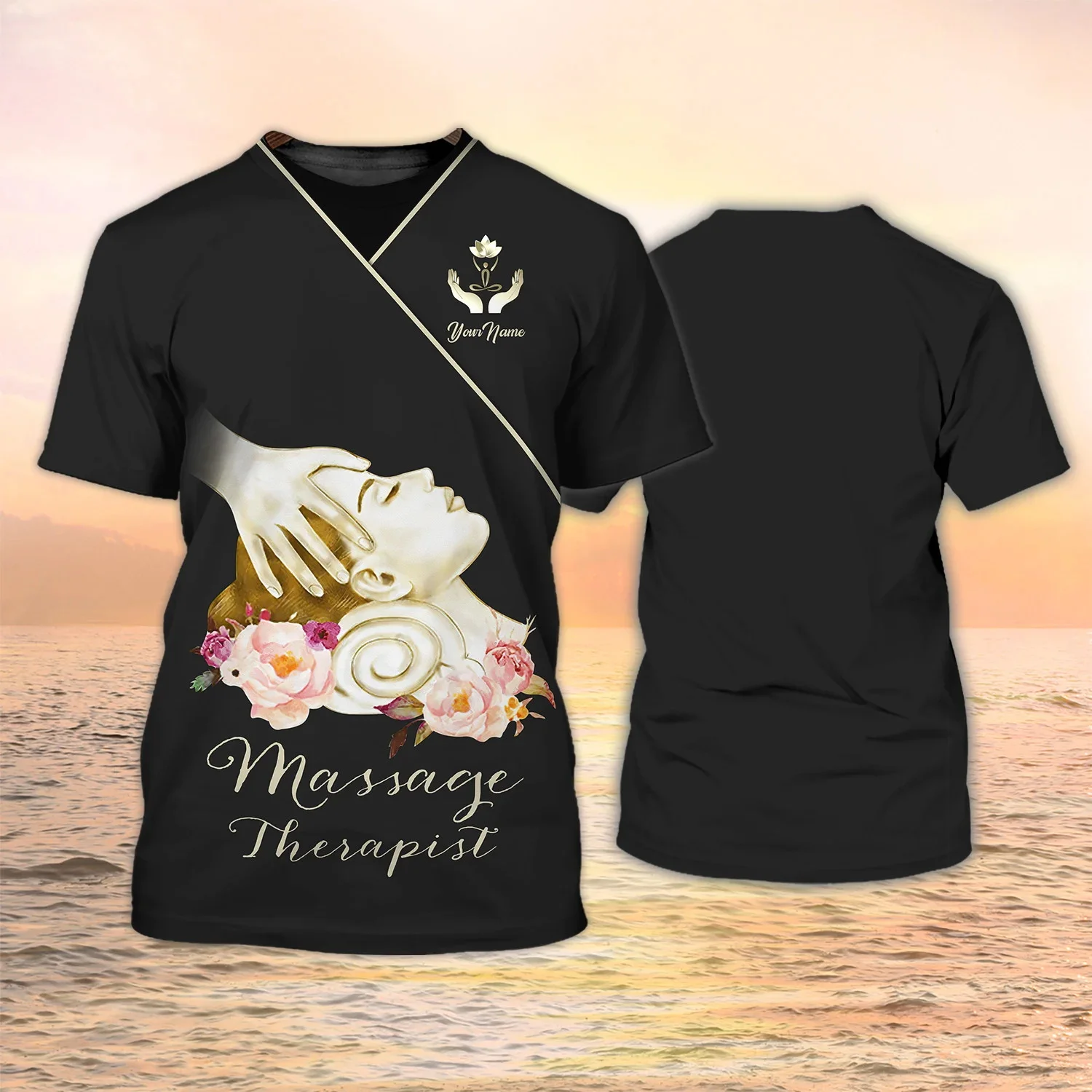 Summer New Male Massage Therapist Personalized Customized Logo Workwear T-Shirt Skincare Beautician O-Neck Loose Unisex Shirt