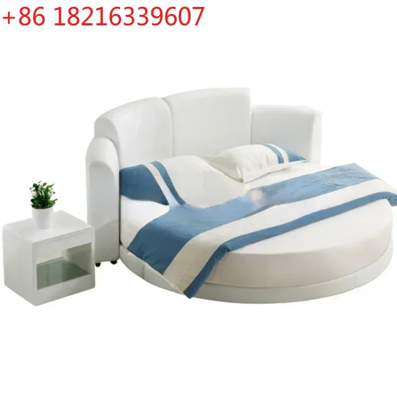 

Marco de cama cuero genuino de Fisk, cama redonda lujo, diseño superior, doble, Tapizado, iluminado con lámpara Led