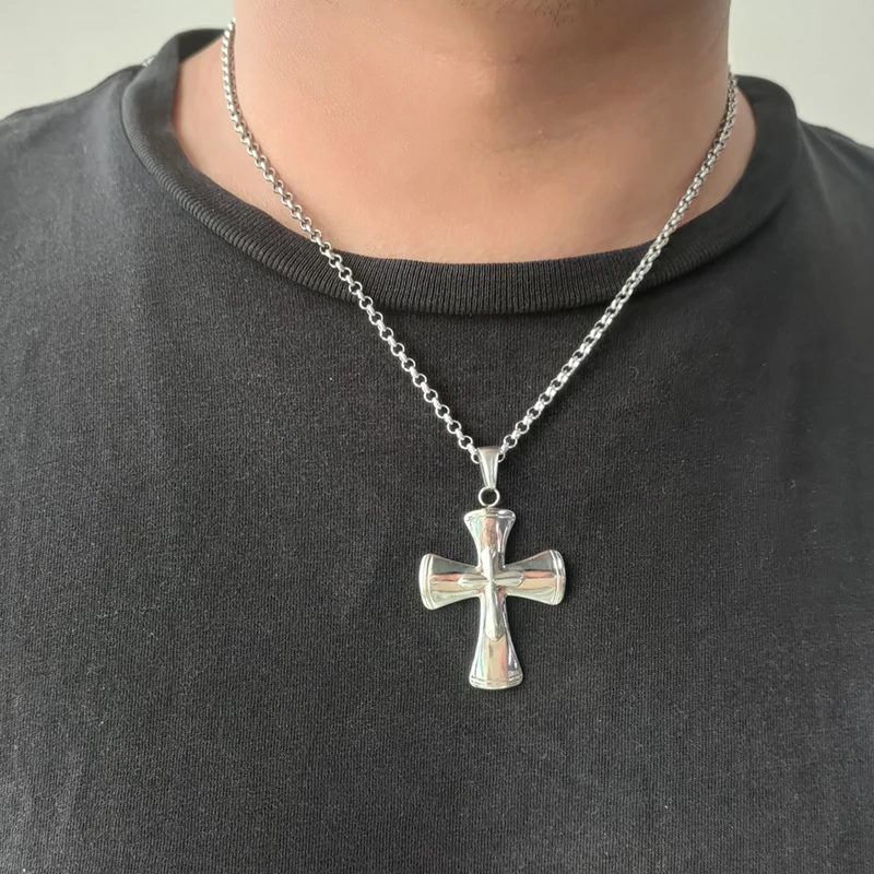 OMKAIMING Trendy Cross Stainless Steel Pendant Necklaces Stereo Gothic Cross Necklace Men's Women's Party  Jewelry Gifts