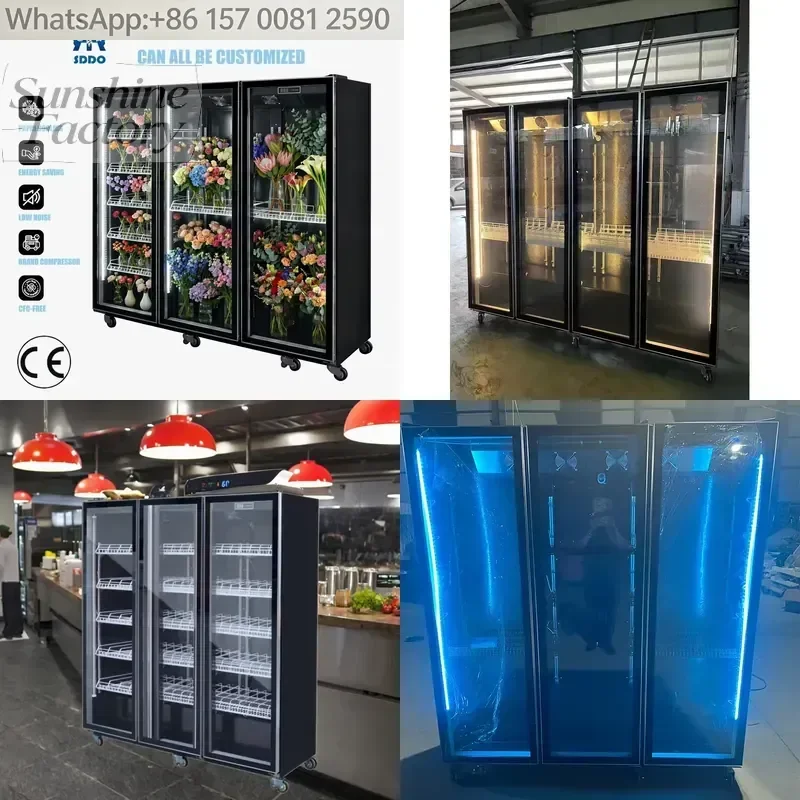 Energy-saving Compressor, Adjustable Cooling, Tempered Glass Display, Beverage and Flower Refrigerator