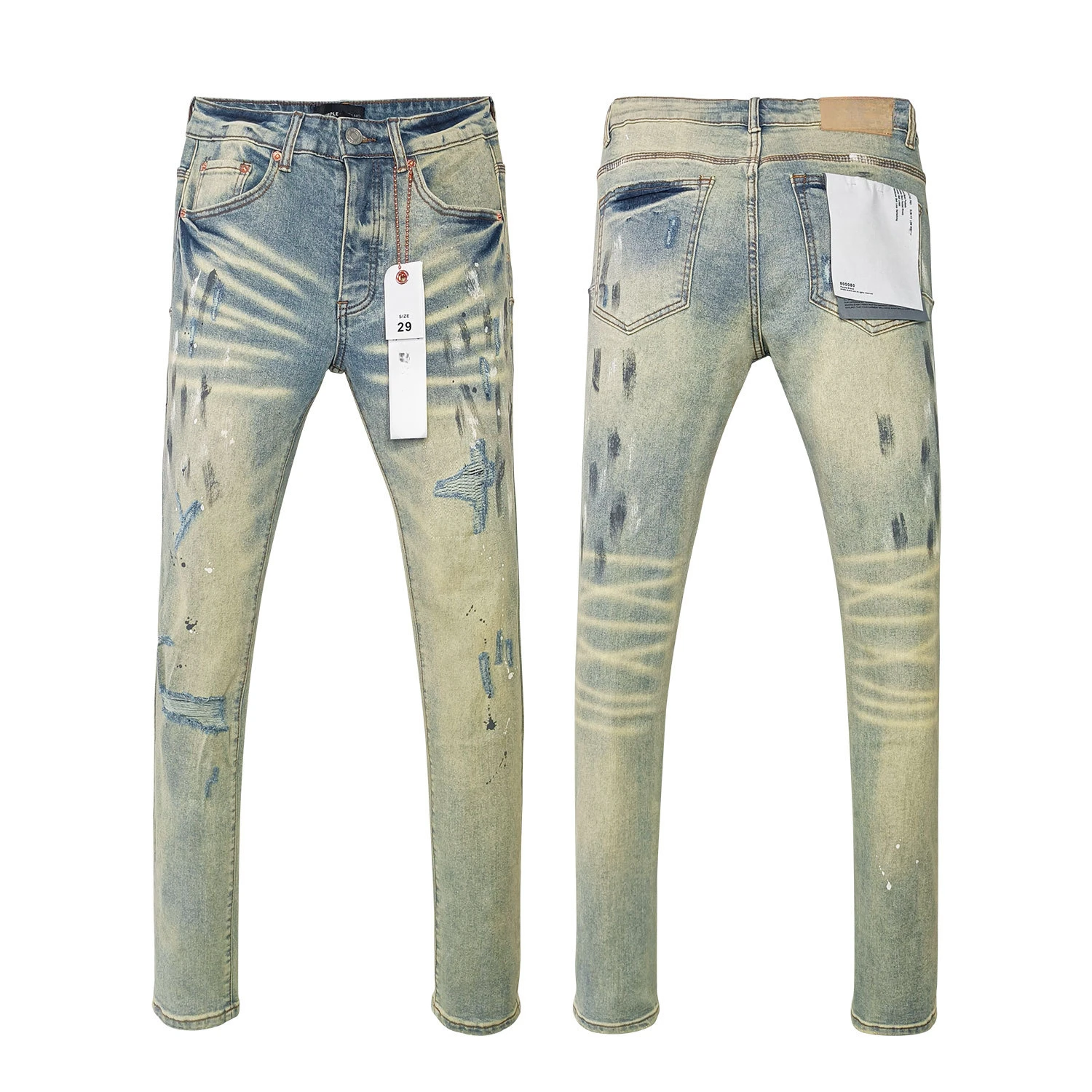 Purples Jeans ragazzi Hip Hop American Ripped Yellow Mud Washed Straight Slim High Street pantaloni Casual marche pantaloni