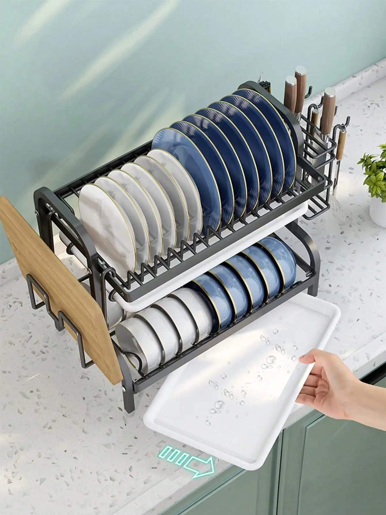 1pc Kitchen Storage Rack Dish Plate Drain Shelf Multifunctional Bowl Organizer Utensils Holder Cabinet