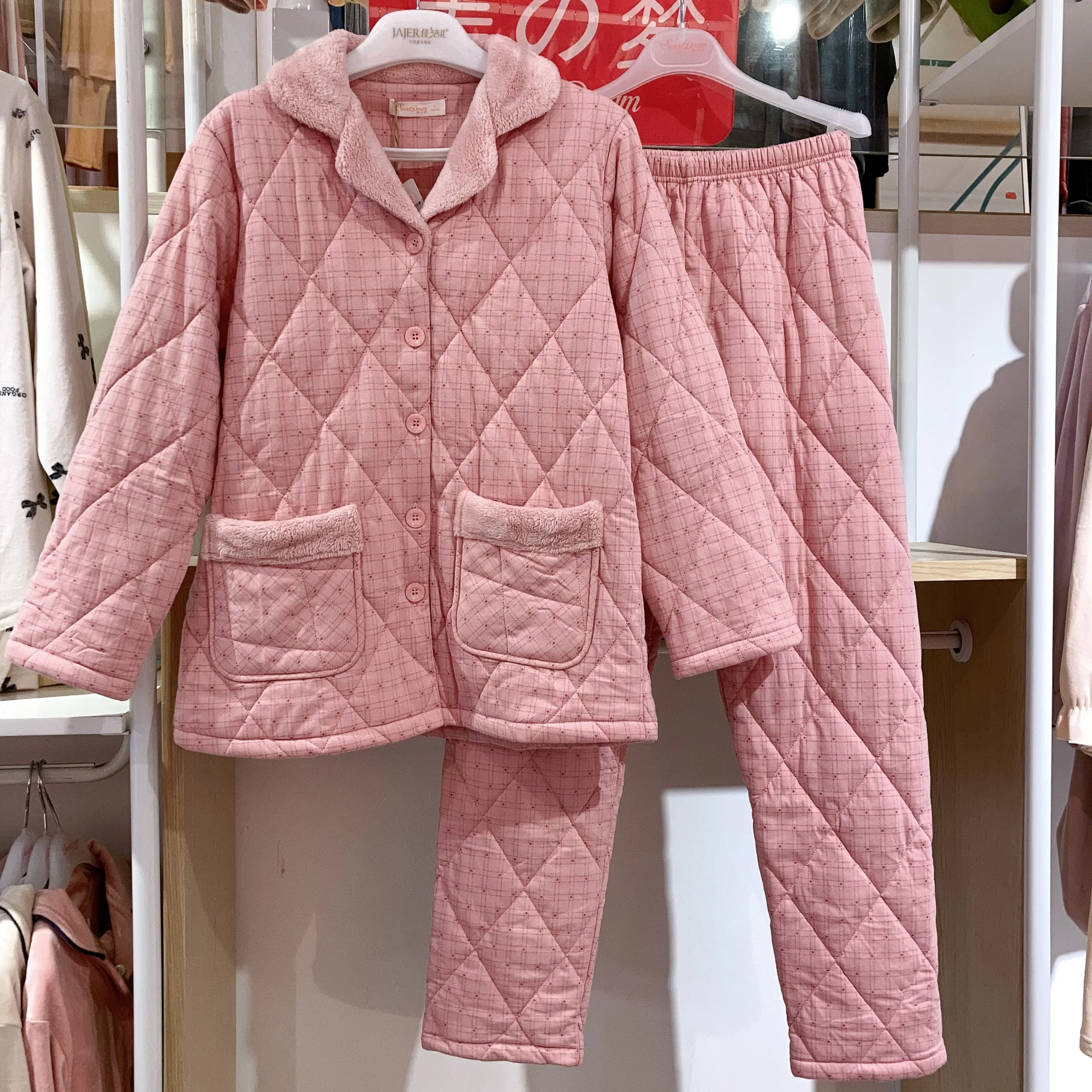 thiened-ropa-de-punto-para-el-hogar-para-hombres-y-mujeres-conjunto-de-capa-de-camiseta-calida-para-otono-e-invierno-pantalones-largos-informales-con-patron-a-cuadros