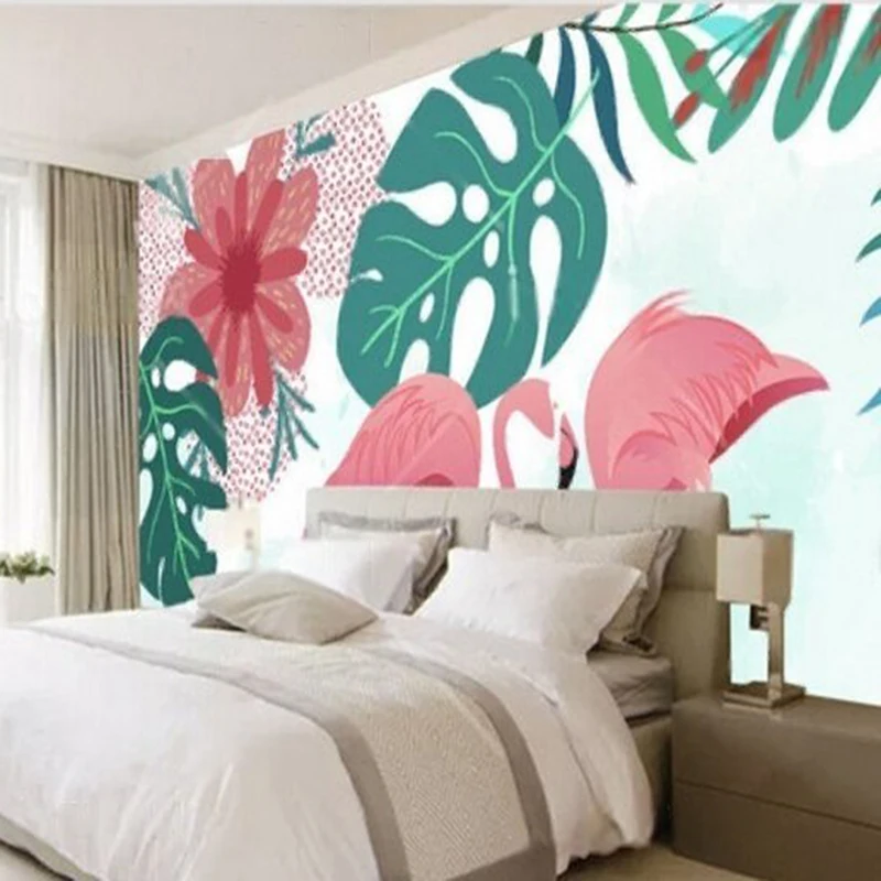 جديد الحديثة الشمال الأخضر الموز فلامنغو تلفزيون جميل ديكور المنزل الفاخر غرفة نوم حائط الخلفية #2