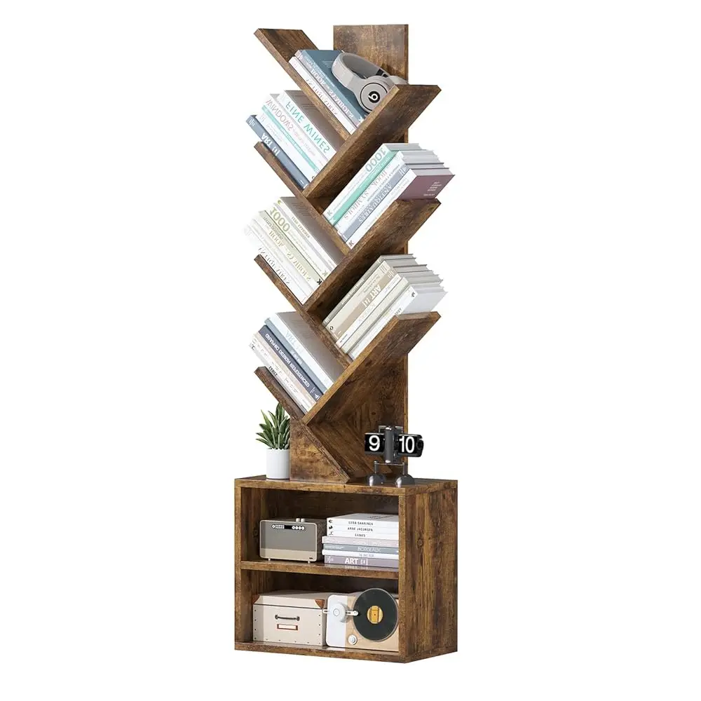 

6 Tier Tree Bookshelf,Small Bookcase With Storage Cabinet, Modern Tall Narrow Bookshelves Organizer, Floor Standing Book Shelf