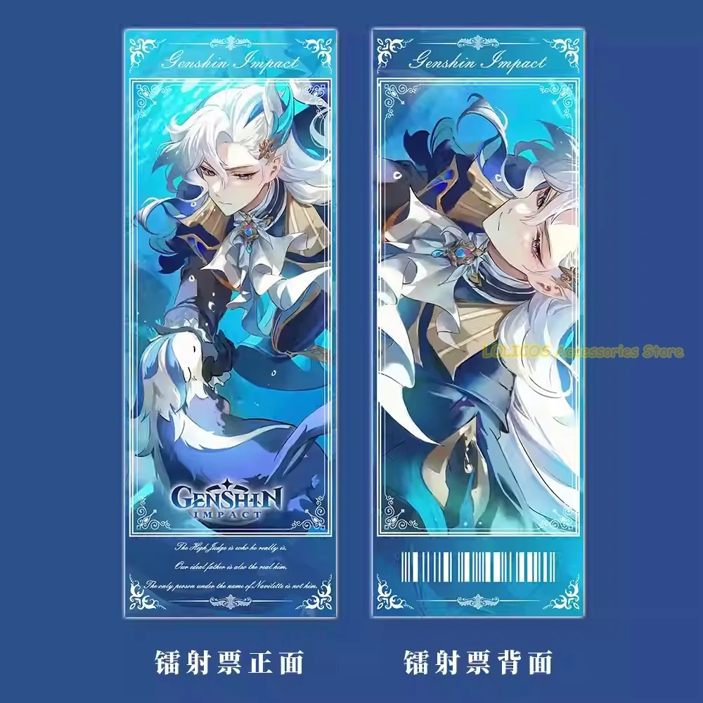 Anime Neuvillette Genshin Impact Acrylic Keychain Badge Pins Postcard Laser Ticket Pendant Game Collection Set