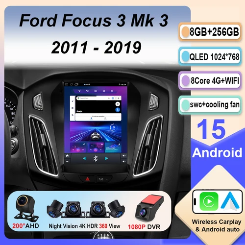 Radio de coche Android 15 de 9,7 pulgadas, 8 núcleos, para Ford Focus 3 Mk 3 2011 2012 - 2019, reproductor de vídeo Multimedia, DVD estéreo para coche Carplay 2Din