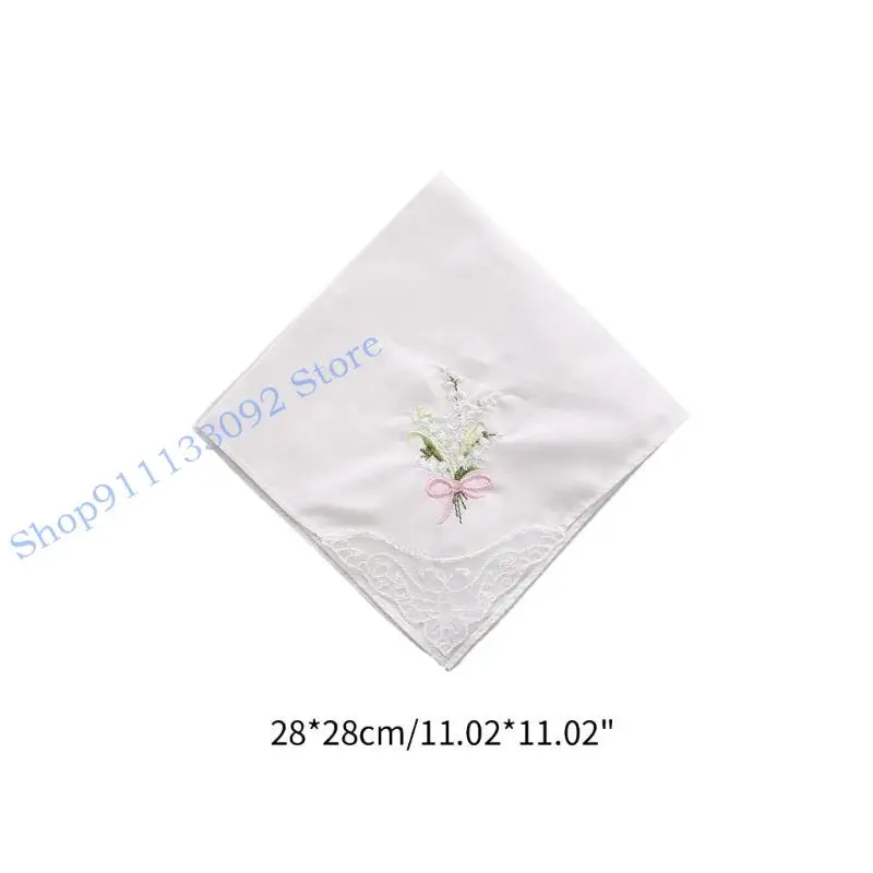 H9ed Cotton Ladies Clanskerchiefs خمر نمط الأزهار الدانتيل دانتيل حفل زفاف حزب الزفاف هانكي #6