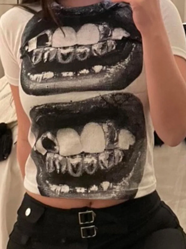 Punk Y2K Baby Short Sleeve Top Gothic Street T-shirt Women's Leisure Basic T-sh… - Image 2