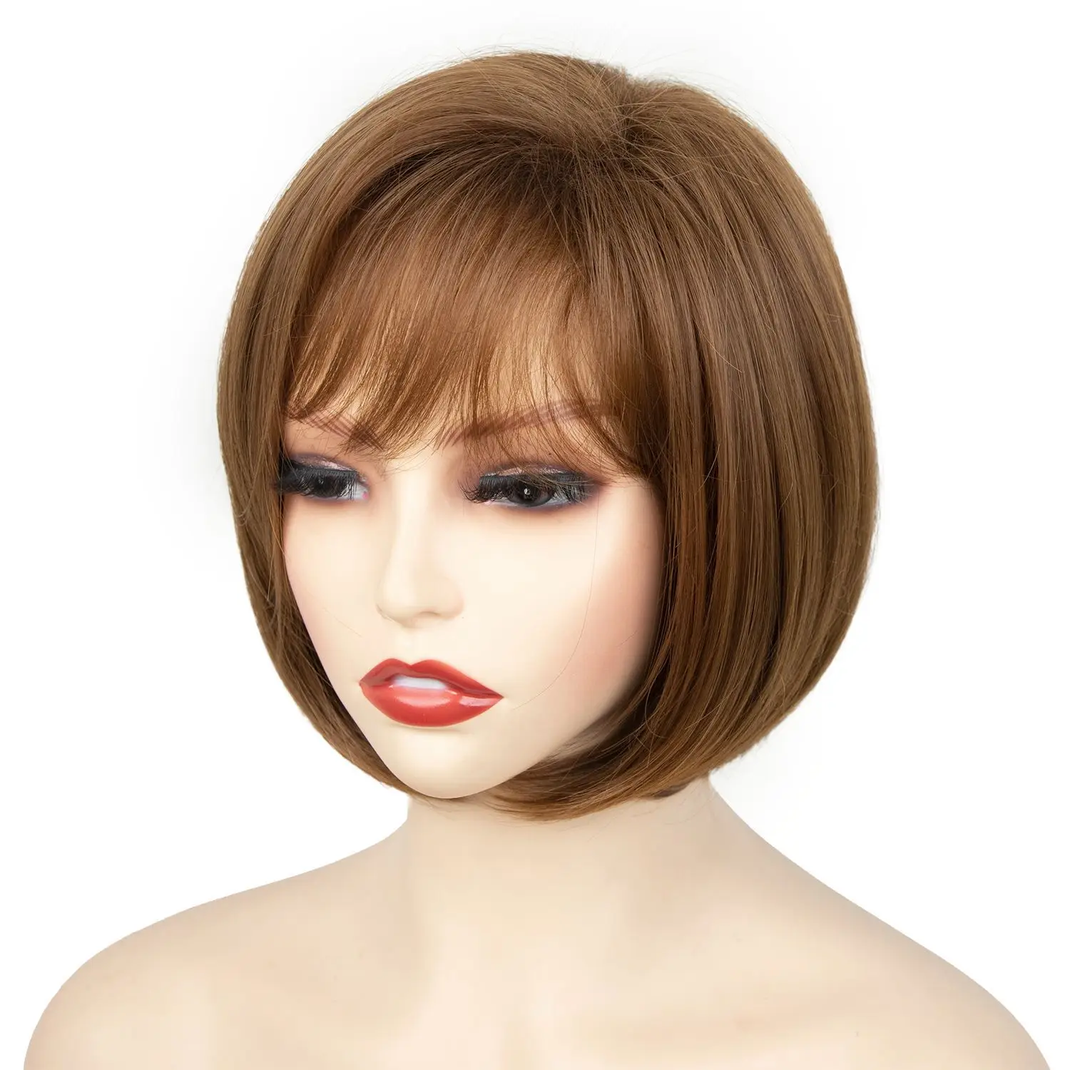 HANEROU Synthetic Bob Short Wig Natural Straight Brown Women Hair Heat Resistant Wig for Daily Party Cosplay