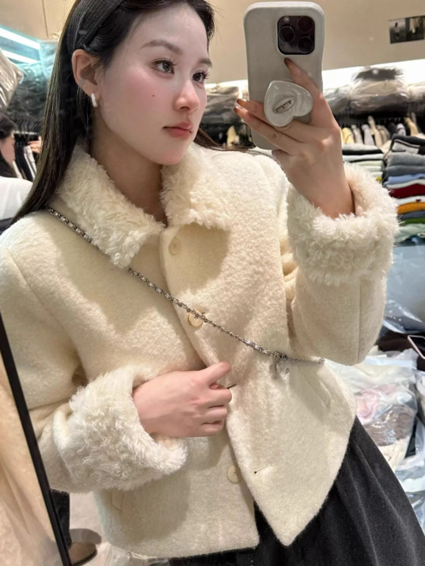 

Lamb Fur Collar ort Coat Women's Autumn Winter Faion Korean Sle Cotton Lined Stand Size Commute Sle High End Feeling
