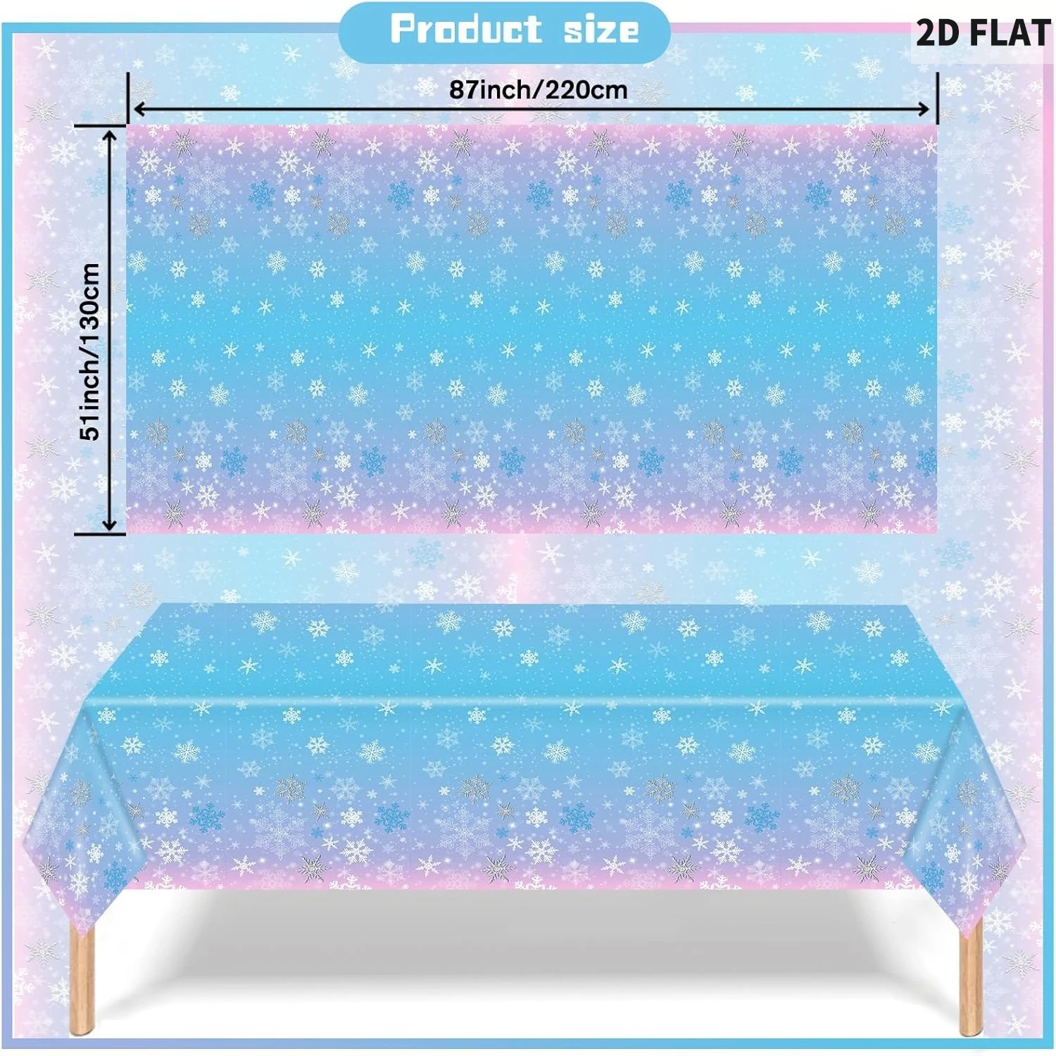 

2d flat Christmas Snowflake Tablecloths, 130x220cm Winter Frozen Wonderland Table Cover, White Snowflake Polyester Table Cloth